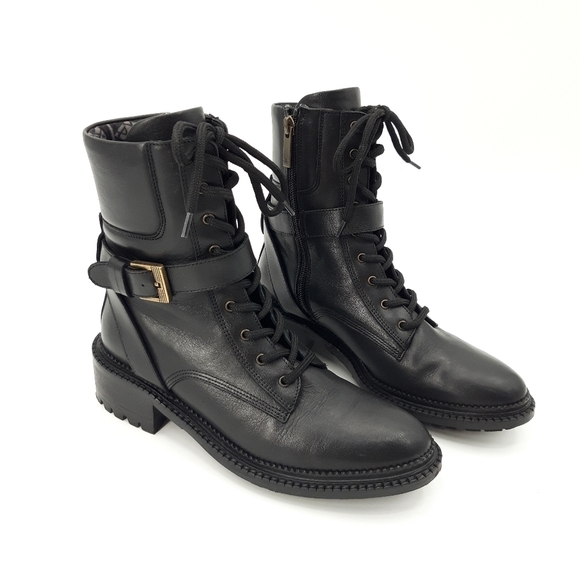 AQUATALIA | Octavia Weatherproof Calfskin Buckle Combat Boot in Black - Picture 1 of 11